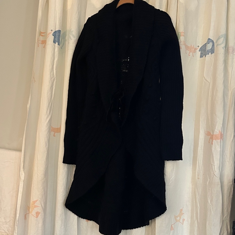 Valentino Garavani Cashmere Open Front Velvet Ribbon Tie Cardigan L